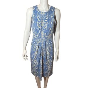 J.McLaughlin Blue Snake Print Pleated‎ Sheath Dress Catalina Cloth Medium
